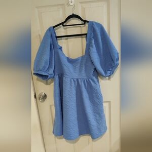Free People Blue Ribbon Back Puff Sleeve Mini Dress